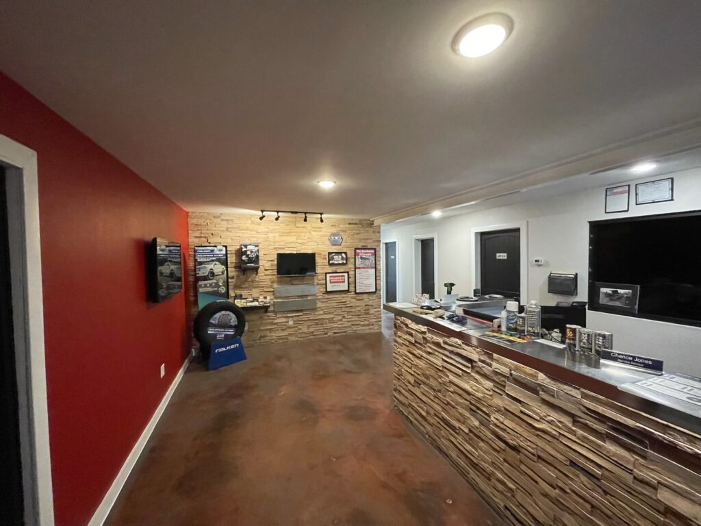 Commercial painting contractor Fort Worth - service counter with red accent wall